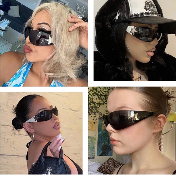 Y2K Wrap Oversized Sunglasses Black Star - Picture 11 of 12